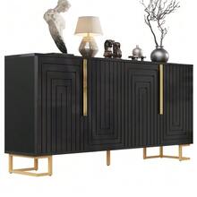 The Black Sideboard (152 X 40 X 75 Cm) Features A Unique Geometric Design Along With Gold Handles And Legs For A Touch Of Elegance - Black - View 10