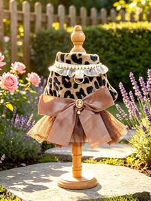 1pc Pet Clothes Dog Cat Apparel Autumn/Winter New Warm Leopard Print Tulle Wedding Dress - Brown - View 1