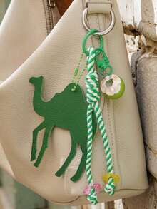 PU Coconut Camel Palm Tree Bag Charm,Woven Lanyard Keychain,Leather Palm Tree Bag Accessory,Fashion Women Handbag Decor Charms,Perfect Holiday Gift - Multicolor - View 1