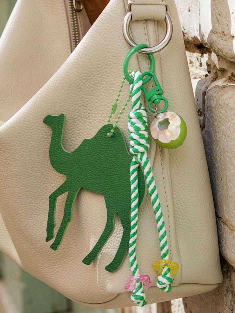 PU Coconut Camel Palm Tree Bag Charm,Woven Lanyard Keychain,Leather Palm Tree Bag Accessory,Fashion Women Handbag Decor Charms,Perfect Holiday Gift - Multicolor - View 1
