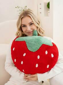 40cm Simulation Strawberry Plush Pillow, Rabbit Fur / Towel Embroidery Fruit Cushion, Cozy Decor Pillow For Living Room Bed, Holiday Birthday Gift - Multicolor - View 10