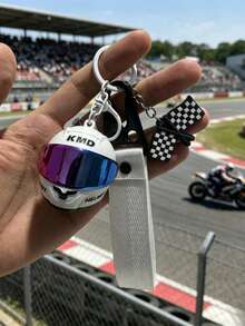 Creative Colorful Motorcycle Helmet Keychain, Buckle Finish Line Flag, Creative Keychain, Exquisite Cute Bag Charm, Couple Style Bag Pendant, Casual Motorcycle Helmet Phone Lanyard, Car Key Chain Gift - Multicolor - View 7