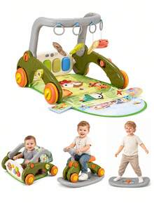 Andador multifuncional para bebés, diseño 4 en 1 con gimnasio + andador + balancín + tabla de equilibrio, con juguetes musicales interactivos y alfombra de juegos, juguete educativo para el desarrollo temprano y aprendizaje del gateo, regalo para niños y niñas - Verde - Ver 2