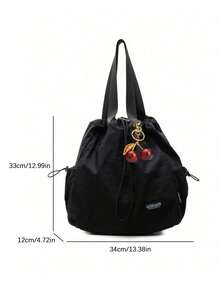 Bolso de mujer de gran capacidad, unicolor, diseño minimalista y versátil, portátil, adecuado para el uso diario, viajes y compras - Negro - Ver 6