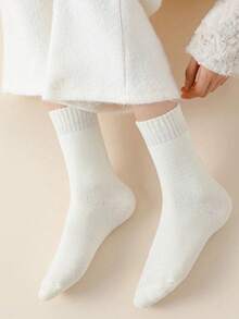 6 Pairs Women's Solid Color Thick Warm Casual Versatile Wool Blend Mid-Calf Socks, Winter - Multicolor - View 3