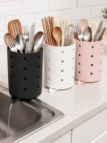 1pc Kitchen Utensil Holder With Drainage Spout, Sink Side Utensil Storage Box, Suitable For Forks, Spoons, Chopsticks And Kitchen Tools, Ventilated Countertop Storage Basket, Direct Drainage, Compact Kitchen Sink Storage Rack, Suitable For Home, Apartment, Dormitory Countertop Storage - View 1