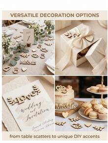 Natural Wooden Confetti, Including Mr&Mrs, Heart, Ring And Leaf Patterns. Natural Rustic Wedding Table Decoration DIY Paper Craft, Perfect For Wedding, Engagement, Valentine's Day Table Decor. DIY Wooden Handmade Gift. Perfect For Table Scattering, Card Making, Party Background Decoration. Easy To Match With Various Romantic Holiday Scene Layouts, Christmas, New Year Gift Decoration Sample - Multiple Styles - View 8