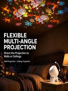 USB Plug And Play Christmas Projection Light, 360° Adjustable Base Dynamic Rotating Projection, Snowman Reindeer Snowflake Patterns, Home Party Holiday Decoration Night Light - White - View 9