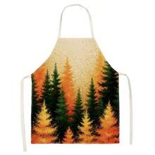 1pc Autumn Forest Landscape Print Apron - Sleeveless Design, Durable And Comfortable Fit, Featuring Orange-Gold Gradient Autumn Forest And Pine Forest Patterns, Suitable For Cooking, Baking And Home Cleaning, Household Cleaning, Housework Apron, Hand-Painted Handmade Gardening Apron, Fun Autumn Harvest Festival Gift - Multicolor - View 11