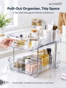 CHIGO Kệ lưu trữ ngăn kéo 2 tầng, thân hộp acrylic trong suốt với khung kim loại chắc chắn, 2 ngăn kéo kéo ra + vách ngăn tháo rời, lắp đặt không cần khoan, đặt trực tiếp để sử dụng. Tận dụng hiệu quả không gian theo chiều dọc, giải quyết sự bừa bộn trong tủ và trên mặt bàn, phù hợp cho nhà bếp, phòng tắm, bàn trang điểm và nhiều nơi khác, sắp xếp gọn gàng và dễ dàng truy cập - Màu trong suốt - Xem 8