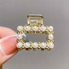 7/5/1pc Women's Pearl Rhinestone Small Claw Hair Clips, Luxury Elegant Half-Up Hair Clips, Elegant Metal Hair Claws, Versatile Daily Bangs & Loose Hair Clips, Exquisite Hair Accessories - Gold - View 4
