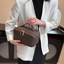 Large Capacity Travel Makeup Bag PU Leather Handheld Cosmetic Bag Unisex Toiletry Bag, Travel Essential - Multicolor - View 6