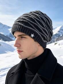 Winter Loose Knit Beanie, Oversized Design, Ribbed Brim With Textured Stripe Details, Comfortable Warm Headwear, Thick Cold-Proof Hat, Unisex, Suitable For Outdoor Hiking, Skiing, Travel, Commuting Seasonal Wear - Multicolor - View 16