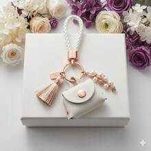 Elegant Braided Rope Mini Bag Keychain For Women, Exquisite Car Key Chain PU Leather Small Coin Purse Bag Charm, Star Accent Premium Feel Handbag Decoration Zipper Pull Pendant, Birthday Gift For Mom Her, Cute Party Favor Daily Use - View 4