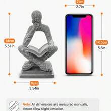 1pc Abstract Reading Thinker Statue, Silver Beaded Texture Man Figurine Holding Open Book, Modern Art Sculpture For Bookshelf Office Desk Study Living Room Coffee Table Decor - New - View 9