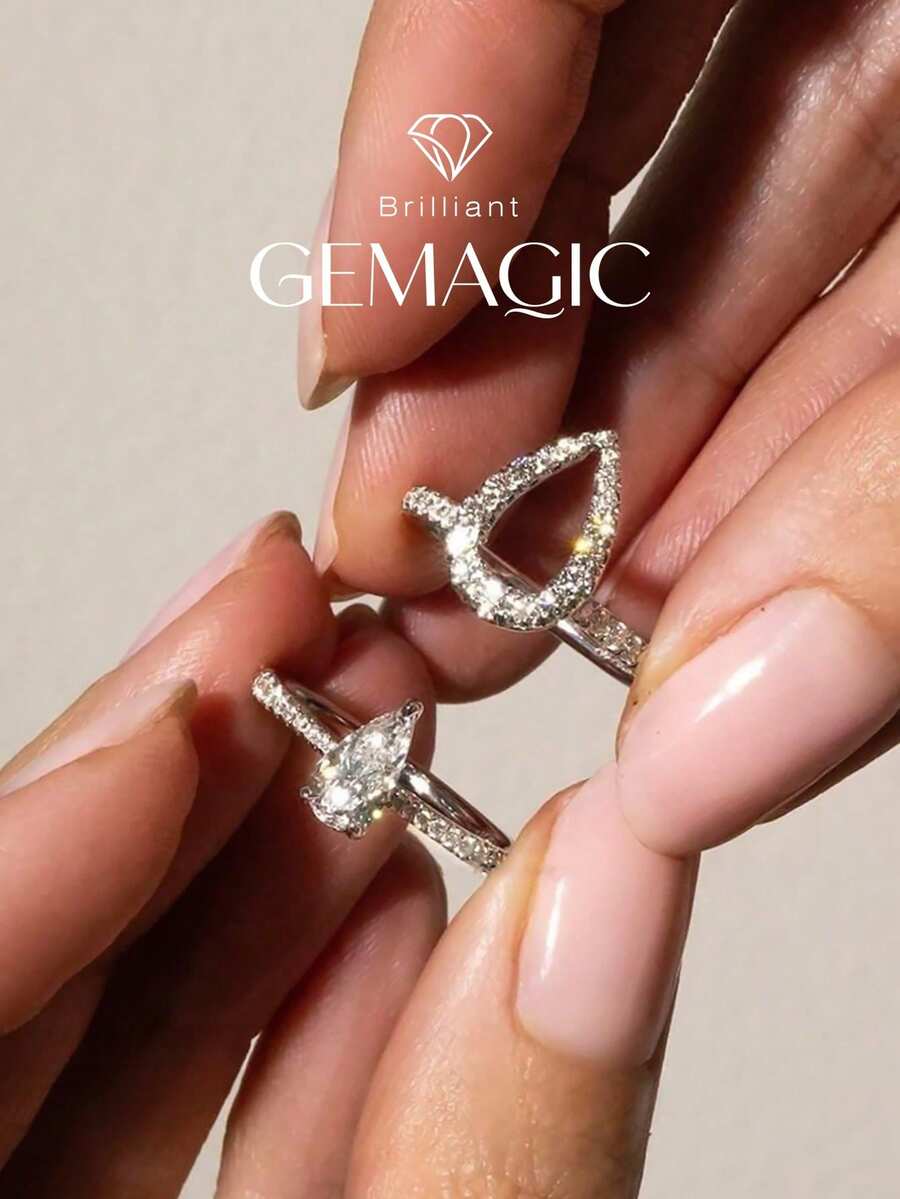 2pcs Water Drop Ring Set, Elegant Women's Date Party Rings, Anniversary Occasion Exquisite Women's Jewelry Gift - Teardrop Ring Set - View 1