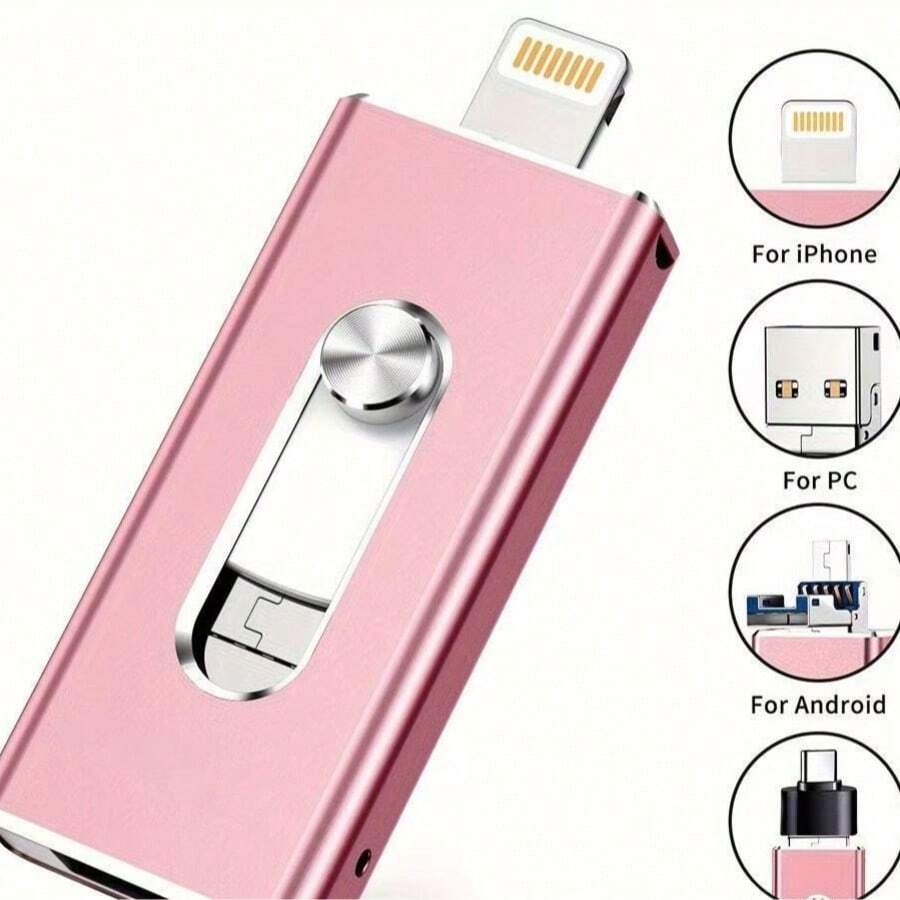 Memoria USB 4 en 1 de 256 GB, doble interfaz Type‑C, compatible con Android y computadora, alta velocidad y gran capacidad - Rosa - Ver 1