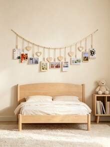 1pc Bohemian Style Photo Frame Storage Rack With 9 Clips And 6 Heart-Shaped Pendant Garlands, Suitable For Baby Keepsakes And Nursery Decor - Multicolor - View 3