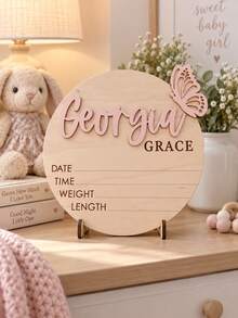 Personalized Baby Birth Announcement Plaque - Customized Name And Butterfly Pattern Wooden Newborn Milestone Commemorative Sign, Records Date, Time, Weight And Height, Suitable For Nursery Decor And Baby Shower Gift, Room Decoration - Multicolor - View 6