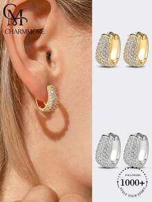 1 Pair Luxury Micro-Inlaid Earrings, Suitable For Daily Wear, Parties, And As A Valentine's Day Gift - Luxury Round - View 1
