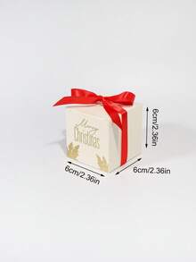 10pcs Merry Christmas Cube Gift Boxes With Satin Ribbon Bows, Gold Foil Lettering And Botanical Leaf Print, Red Blue Or Ivory Mini Packaging For Jewelry, Small Presents, Xmas Party Favors, Stocking Fillers And Holiday Gift Exchange - View 14