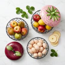 ZSLuckyHome 1pc Cute Strawberry And Apple Shaped Ceramic Top Wire Basket, Decorative Kitchen Countertop Fruit And Egg Storage Rack, Multi-Purpose Coffee Capsule, Vegetable, Snack Storage Box, Farmhouse Style Kitchen Decor, Unique Housewarming Gift - View 7