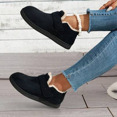 Women's Hook-And-Loop Thermal Slippers, Lamb Wool Thermal Lined Warm Slouchy Outdoor Indoor Slippers, Autumn/Winter
