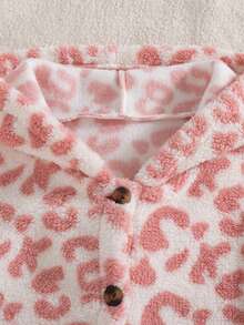Tween Girls Sweet Pink Leopard Print Faux Lamb Fleece Hooded Sweatshirt, Single-Breasted Long Sleeve Mid-Length Fuzzy Sweatshirt, Winter Outerwear, Casual Versatile Mid-Length Hooded Jacket - Pink - View 7