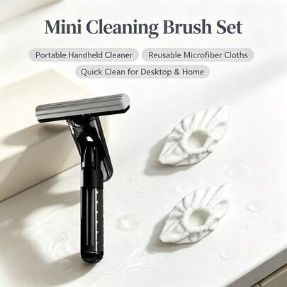 Mini Hand‑Held Window Squeegee Cleaner Set, Portable Glass Wiper With 2Pcs Reusable Microfiber Cleaning Cloth, Multifunctional Cleaning Tool For Car Window Bathroom Mirror Shower Glass Household Supplies