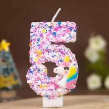 Hasbro شمعة عيد ميلاد يونيكورن برقم مخصص، لوازم حفلات DIY يدوية الصنع، شموع أرقام من 0-9 - أرقام متعددة الألوان - مشاهدة 7