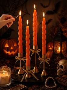 Orange Ribbed Scented Smokeless Candles, Halloween Decor Candles, Suitable For Cute Home Decor, Romantic Candlelight Dinner, Wedding Decoration, Holiday Gift, Meditation/Sleep, Christmas Tabletop Decor, Premium Gift For Best Friends (High-Quality Candles) - Incense and Candles - View 6