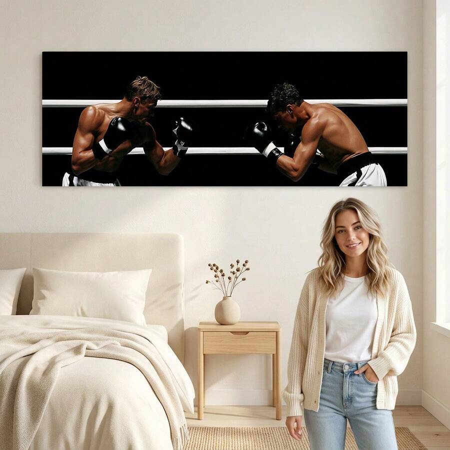 1PC Boxing Match Decorative Poster, Self-Adhesive Paper, Polypropylene Material, Two Boxers On A Dimly Lit Boxing Ring, Sports Theme Wall Decor, Gym Decoration