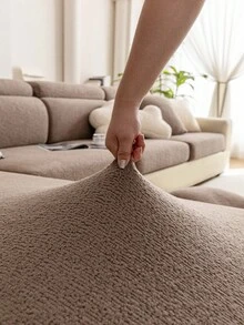 1pc Sofa Cover, Soft Flocked Texture Scratch-Resistant Sofa Pad, Pet-Friendly Skin-Friendly Machine Washable All-Season Furniture Protector - Brown - View 4