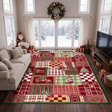 Wanfeeso Vintage Red Christmas Rug With Patchwork Plaid Pattern – Rustic Holiday Area Rug For Living Room, Entryway & Farmhouse Home Decor - Red - View 1