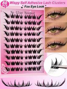 C Curl Self-Adhesive False Eyelash Clusters, Fox Eye Makeup Effect, Segmented Lengthening Single Cluster Lashes, Pointed Cartoon Style - C - View 7