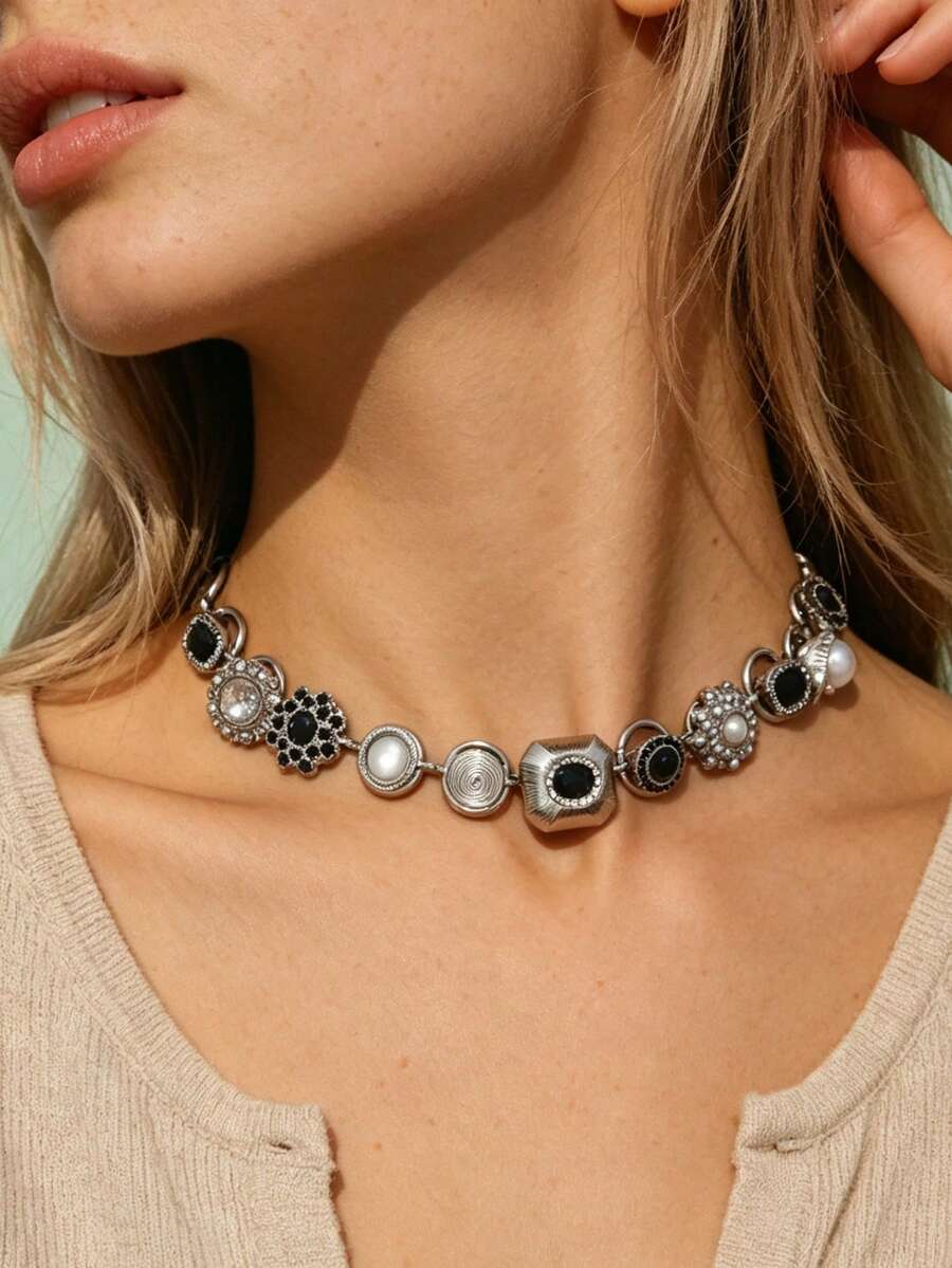 OABE 1 buah Kalung Rantai Liontin Multi-Elemen Asimetris Geometris yang Dipersonalisasi, Cocok untuk Pemakaian Sehari-hari/Pesta Wanita - MultiWarna - View 1