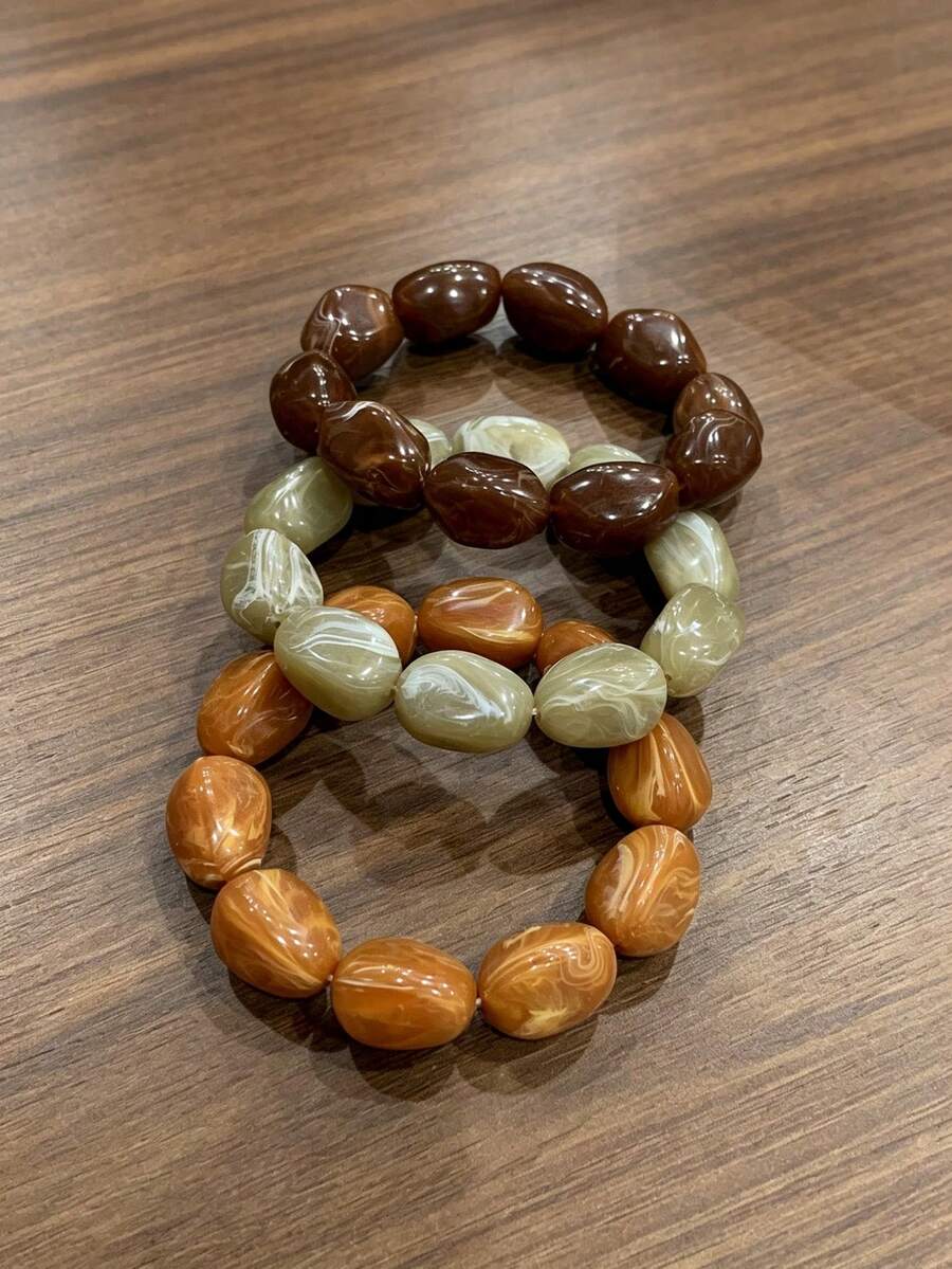 3pcs Set Fashion Vintage Exaggerated Bohemian Thick Multi-Layer Acrylic Beaded Bracelets For Women