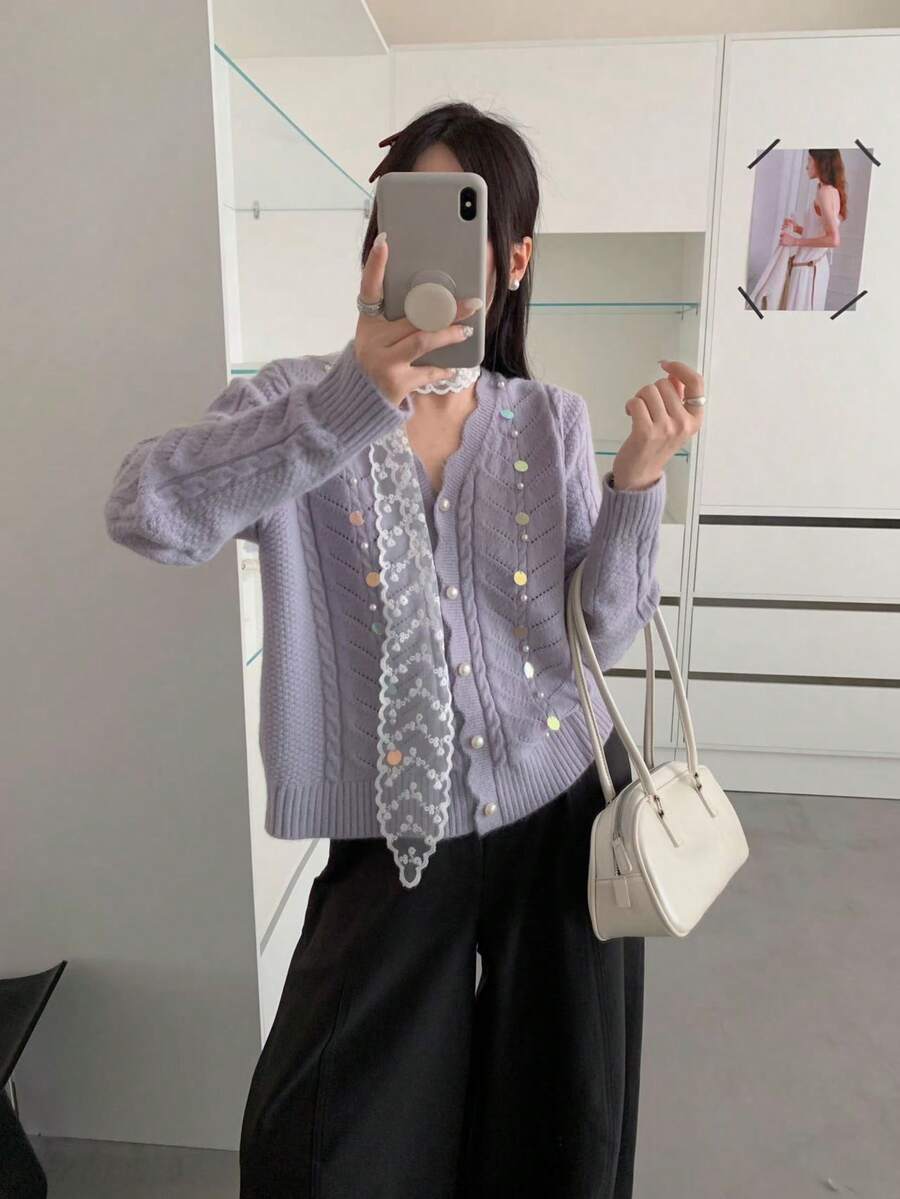 女款純色休閒百搭日常上衣 - 淡紫色 - 查看 1