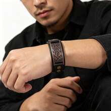 2pcs Punk Style Sports Casual Geometric Design Bracelets, Suitable For Men's Party, Sports And Fashion Wear, Exquisite Bracelet Gift For Men - Black - View 3