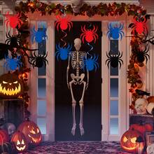 24/36pcs Halloween Trick Or Treat Red Blue Black Spider Spiral Hanging Decorations, Superhero Spider Vortex Tassel Hanging Ornaments, Birthday Superhero Party, Halloween Celebration Window Hanging Hollow Decorations - Multicolor - View 2