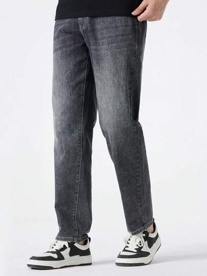 CAMEL CROWN Jeans lavados casuales de denim para hombre, pantalones vaqueros de pierna recta con elasticidad para hombre, pantalones clásicos cómodos para uso diario, trabajo, viajes y uso casual