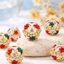 3/6PCS Gorgeous Christmas Golden Beads Fashion Acrylic Flower Round Focal Beads For Jewelry Making DIY Necklace Keychains Various Jewelry Accessories - Multicolor - View 2