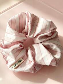 1PC/4pcs Plaid Casual Polyester (Polyester) Korean Style New Pink Tone Checkered Large Scrunchie Sweet Elegant Versatile Ponytail Hair Tie Back Of Head Large Size - Multicolor - View 9