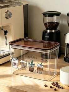 Four Cup Coffee Pattern Transparent Sealed Coffee Storage Jar, Sealed Plastic Food Jar, Large Capacity, Dustproof And Moisture-Proof, Kitchen Countertop Coffee Area Storage Box , Decoration, Kitchen Countertop Storage,Coffee Enthusiast Gifts - Multicolor - View 14