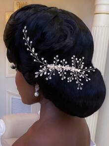 1pc Elegant Rhinestone Decorative Comb For Wedding Party Hairstyles Bridal Bridesmaids Dress Up - Silver - View 5