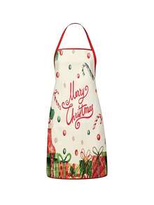 2Pcs Christmas Couple Apron Set, Merry Christmas Text Candy Cane Stocking Gift & Stacked Gift Box Xmas Tree Ornament Printed Adjustable Bib Apron, Holiday Kitchen Cooking Baking Apron For Family Party Xmas Gift - Multicolor - View 6
