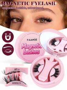 MAANGE 1 Pair Magnetic Eyelashes - Half-Length, Comes With Applicator, Cat Eye Lashes, Extend Eye Tail, Enlarge Eyes, Natural Lashes, Create Exquisite Makeup, No Glue Needed, Pink Packaging, Built-In Mirror, Portable, Suitable For Daily Use, Half Eye Lashes, Strip Lashes, False Eyelashes, Eyelashes - Black - View 4