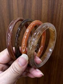 4pcs Elegant Vintage Exaggerated Asymmetric Design Resin Bracelet Set, Fashionable Minimalist Design, Suitable For Casual Wear, Women (Please Confirm Material And Size Suitability Before Purchase) - Multicolor - View 2