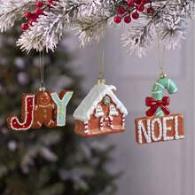 Gingerbread Themed Hanging Ornament Set, Multiple Dessert Shapes With Glossy Icing Finish, Shatterproof Plastic Festive Decor With Gold String, Winter Holiday Home Party Window Display, Novelty Decor Gift For Adults - Multicolor - View 4