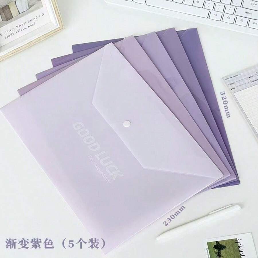 5入漸層綠加厚A4尺寸透明塑膠按扣文件夾,大容量,適用於合約、辦公用品、學生作業、文具與文件管理,隨機款式,開學用品,學校必需品 - 套裝 - 查看 1